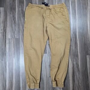American Eagle Outfitters Mens Khaki Jogger Pants Large Cotton Drawstring Tan